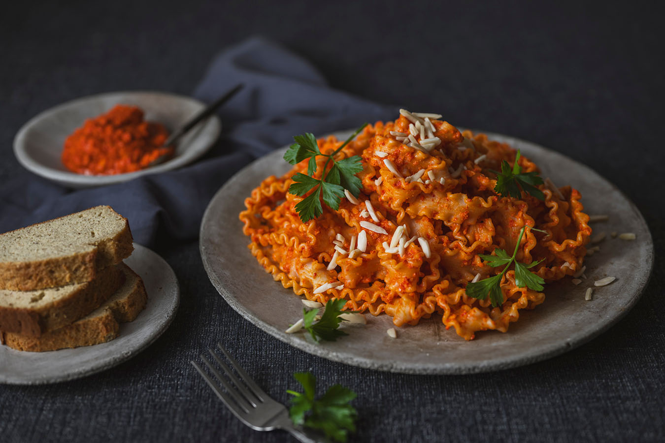 Almond romesco sauce with pasta ribbons - Australian Almonds